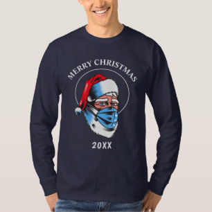 Camiseta Santa Claus Feliz Máscara de Natal Divertido