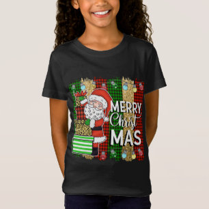 Camiseta Santa Claus Feliz Xadrez de Natal Luzes de Árvore