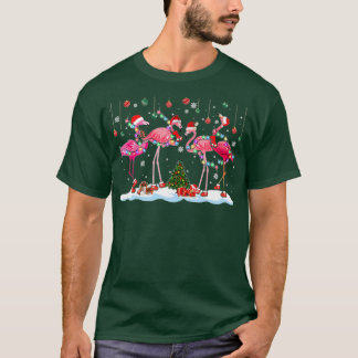 Camiseta Santa Claus Flamingo, Luzes de Árvore de Natal