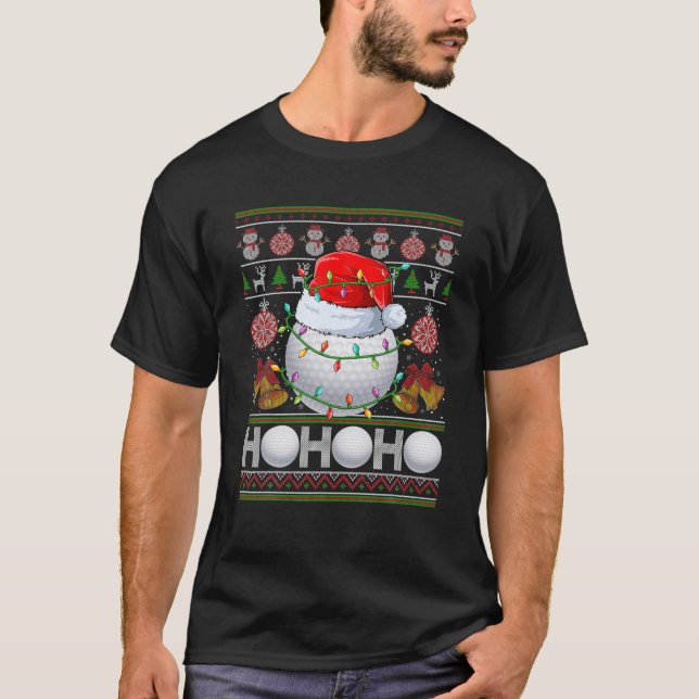 Camiseta Santa Claus Golf Ball Xmas Tree Light Ugly Christy (Frente)