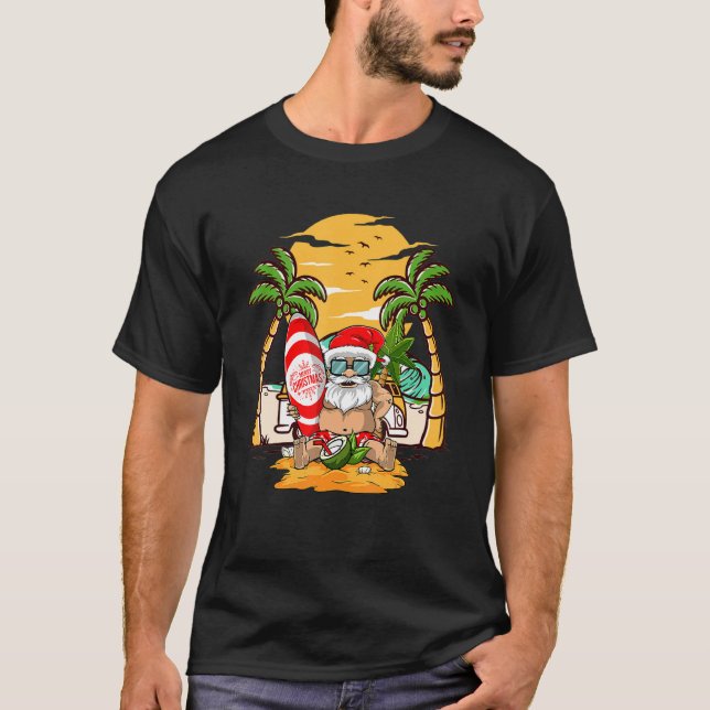 Camiseta Santa Claus Hawaiian Sunglass Vacsing Beach Vin (Frente)