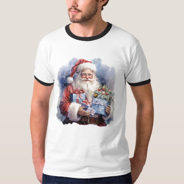 Camiseta Santa Claus holding gifts (Frente)