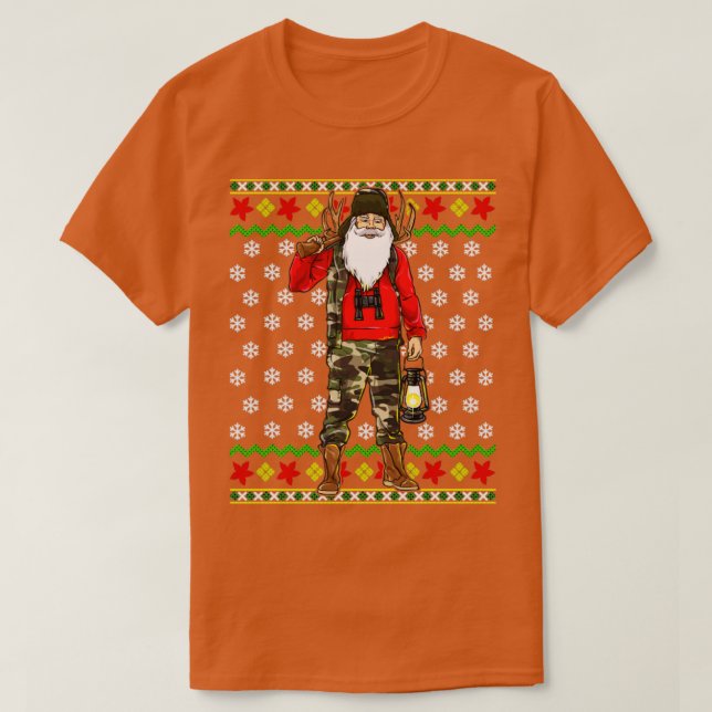 Camiseta Santa Claus Hunter Ugly Christmas Sweater (Frente do Design)