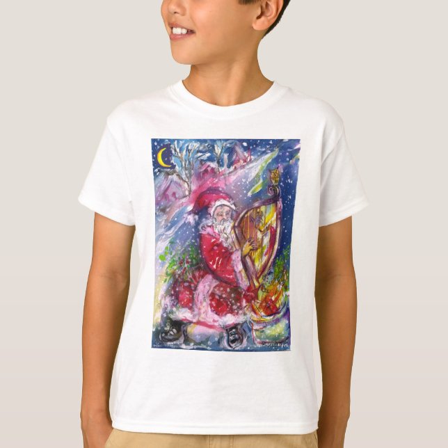 Camiseta SANTA CLAUS JOGANDO HARP NO Natal LUMINOSO (Frente)