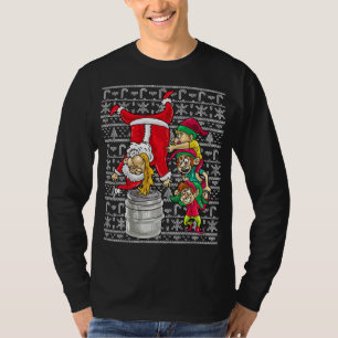 Camiseta Santa Claus Keg Stand Beer Elves Bebendo Humor Ch