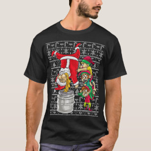 Camiseta Santa Claus Keg Stand Beer Elves Bebendo Humor Ch
