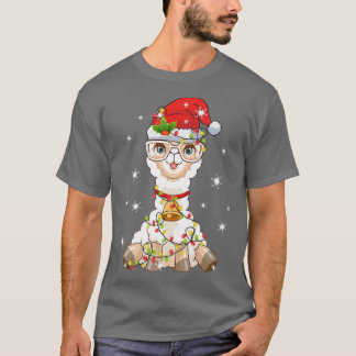 Camiseta Santa Claus Llama Alpaca Xmas Tree Lights Feliz Ch