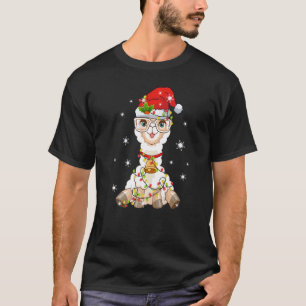 Camiseta Santa Claus Llama Alpaca Xmas Tree Lights Feliz Ch