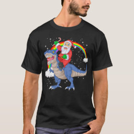 Camiseta santa claus montando trex dinossauro natal