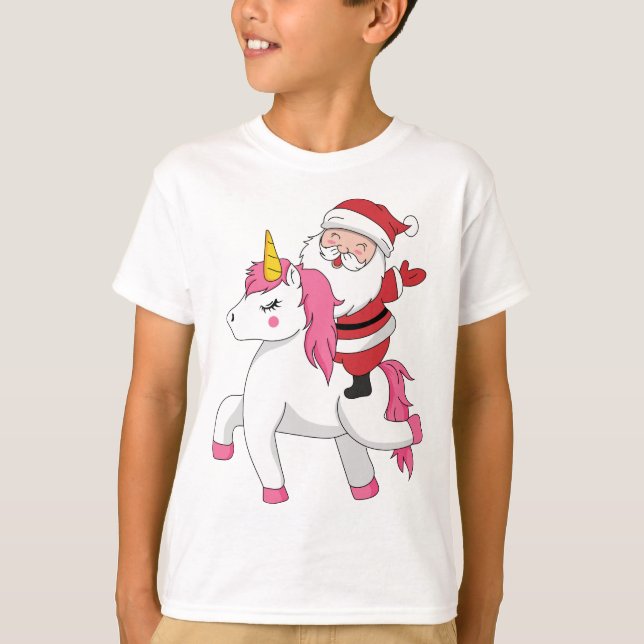 Camiseta santa claus montando unicórnio (Frente)