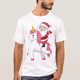 Camiseta santa claus montando unicórnio