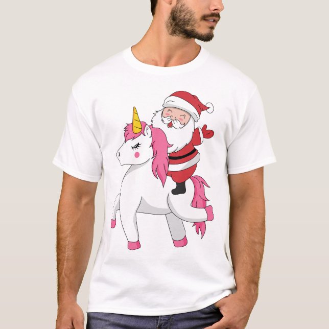 Camiseta santa claus montando unicórnio (Frente)
