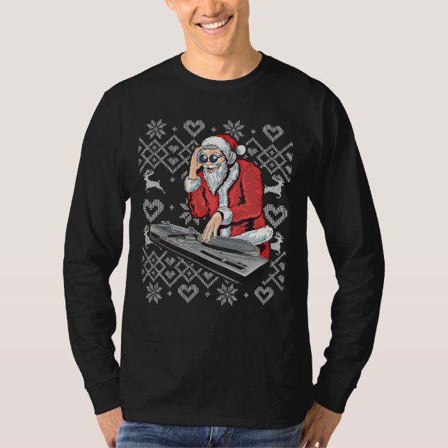 Camiseta Santa Claus Music DJ Ugly Christmas Tacky Xmas (Frente)