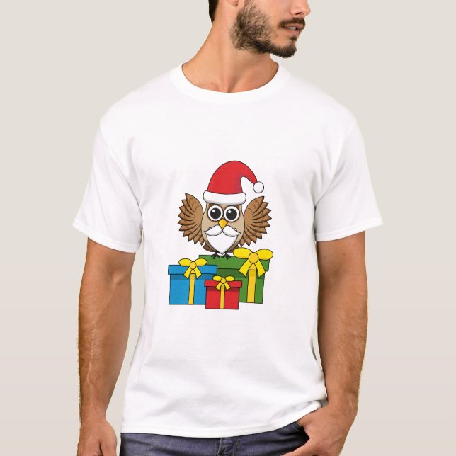 Camiseta Santa Claus Owl com Presentes (Frente)