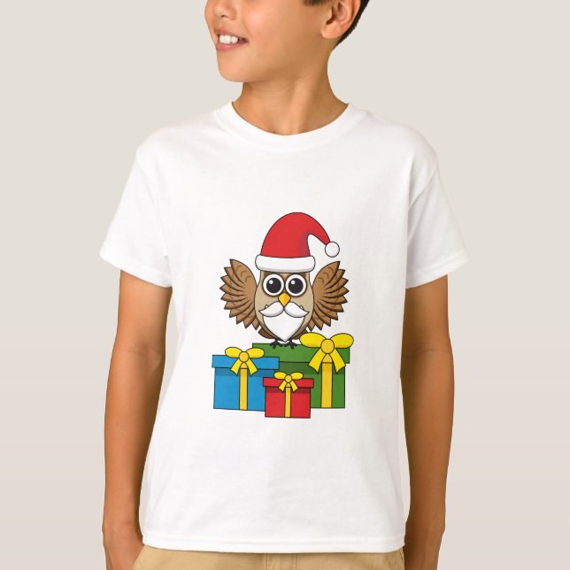 Camiseta Santa Claus Owl com Presentes (Frente)