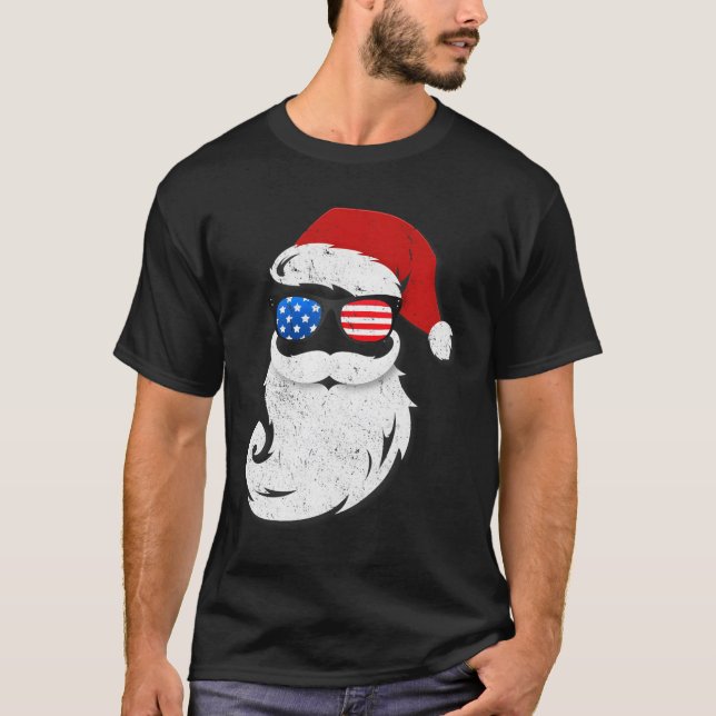 Camiseta Santa Claus Patriotic Usa Sunglasses In July Santa (Frente)