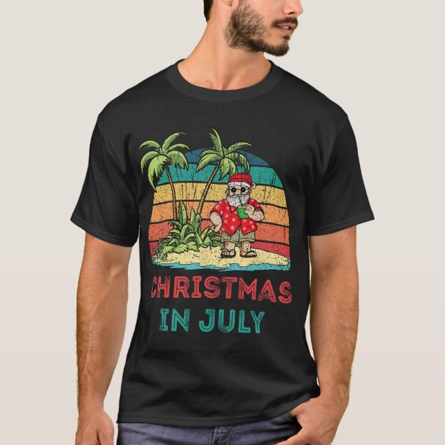 Camiseta Santa Claus Patriótico USA Óculos Solares Natal Em (Frente)