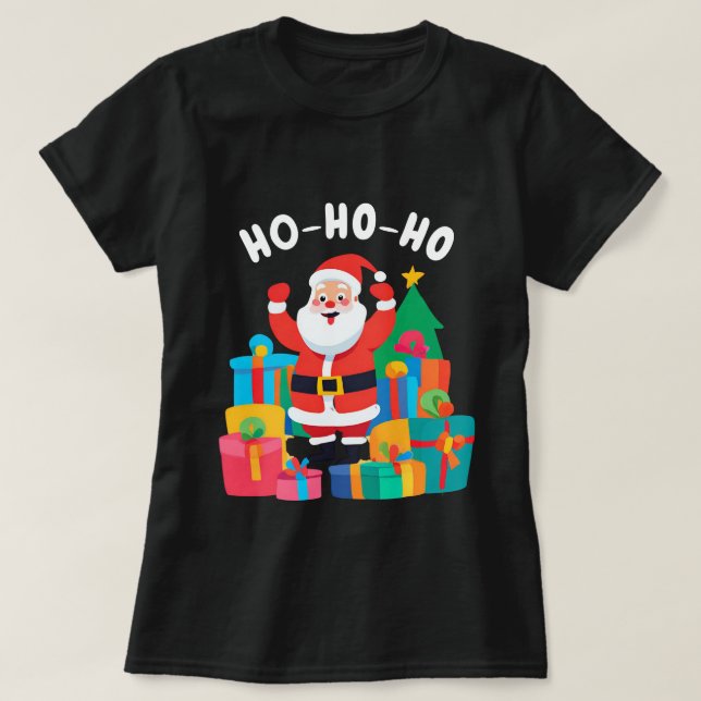 Camiseta Santa Claus Playful HO-HO-HO-HO Natal T-Shirt (Frente do Design)