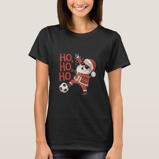 Camiseta Santa Claus playing soccer with Christmas lights (Frente)