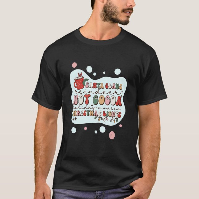 Camiseta Santa Claus Reindeer Cacau Quente e Luz de Natal (Frente)