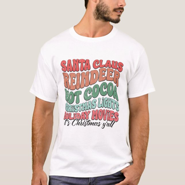 Camiseta Santa Claus Reindeer Cacau Quente Retro Natal (Frente)