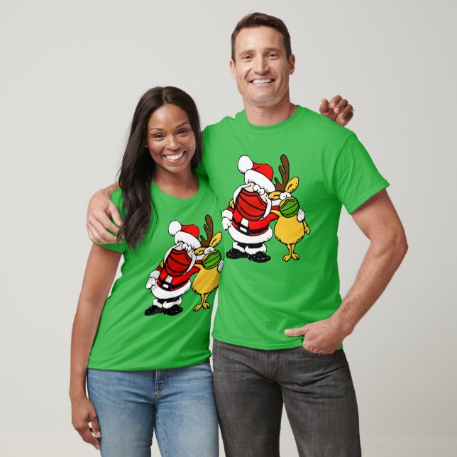 Camiseta Santa Claus & Reindeer Face Mask Pals Xmas, ZSD (Unissex)