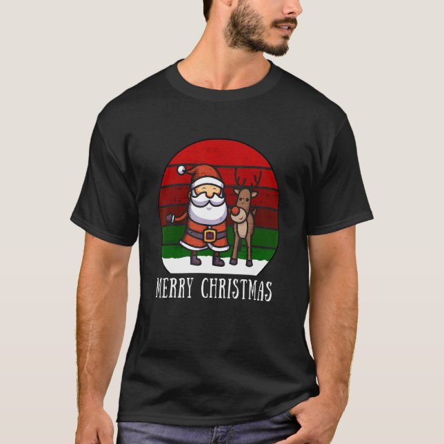Camiseta Santa Claus Reindeer Feliz Natal XMas Vintage (Frente)