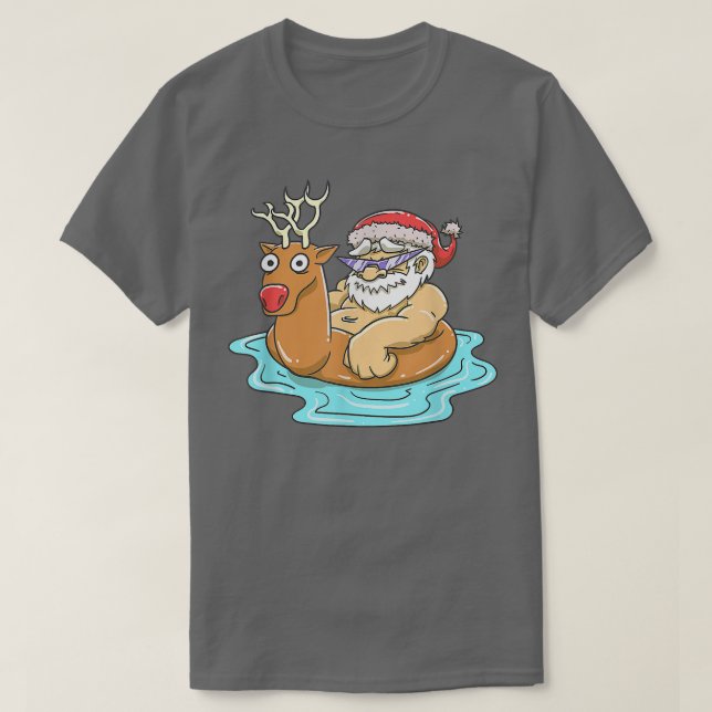 Camiseta Santa Claus Reindeer Piscina Float Summer Festa de (Frente do Design)