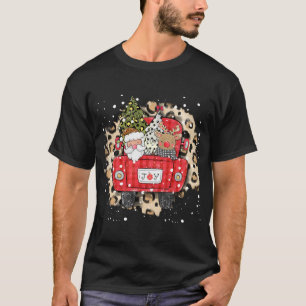 Camiseta Santa Claus Reindeer Red Truck Christmas Snow Leop