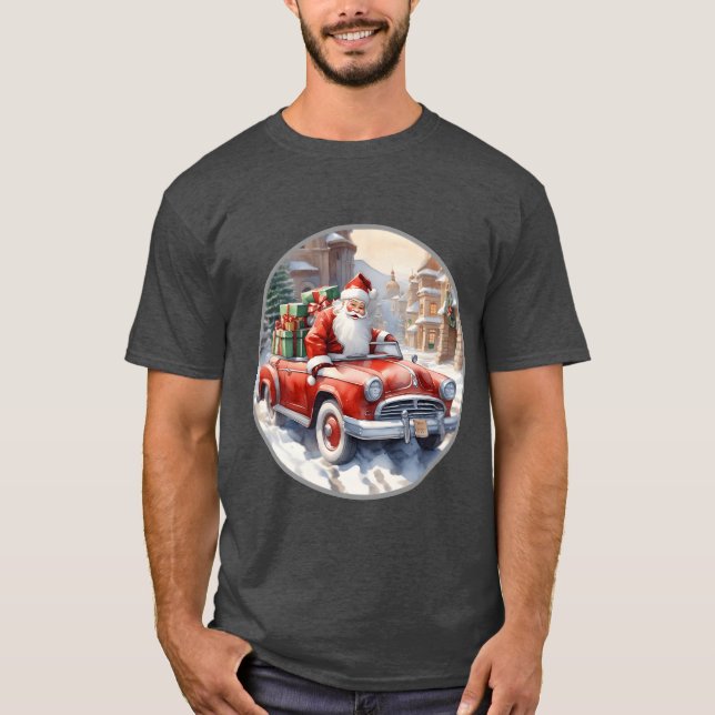 Camiseta Santa Claus rides in a convertible car retro frien (Frente)