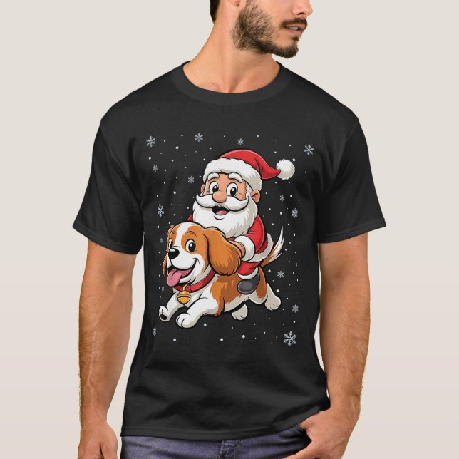 Camiseta Santa Claus Riding Cavalier King Charles Spaniel D (Frente)