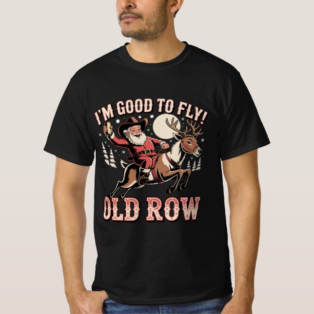 Camiseta Santa Claus riding reindeer I’m good to fly pocket (Frente)
