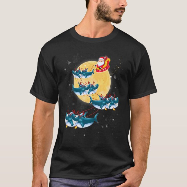 Camiseta Santa Claus Riding Shark Christmas Xmas For Mens (Frente)
