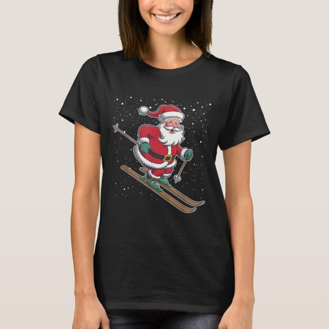 Camiseta Santa Claus Skiing Christmas Sports Xmas Holiday C (Frente)