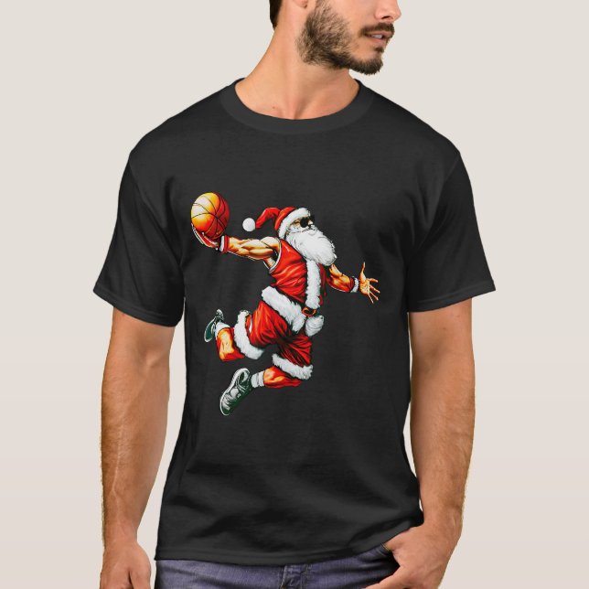 Camiseta Santa Claus Slam Dunk Basketball Hoop Christmas Pa (Frente)