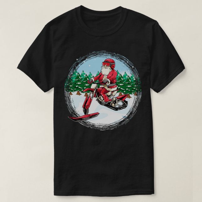 Camiseta Santa Claus Snowbike Snowmobile Motorcycle Biker C (Frente do Design)