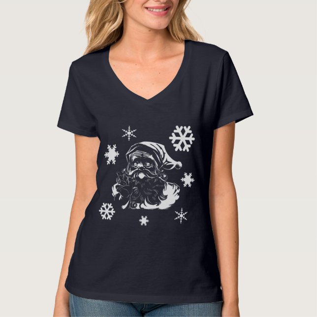 Camiseta Santa Claus Snowflakes A T-Shirt azul de Natal V (Frente)