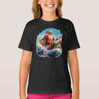 Camiseta Santa Claus Surfing Shredding Waves Girls T-Shirt