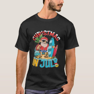 Camiseta Santa Claus Surfing Summer Hawaiai em julho