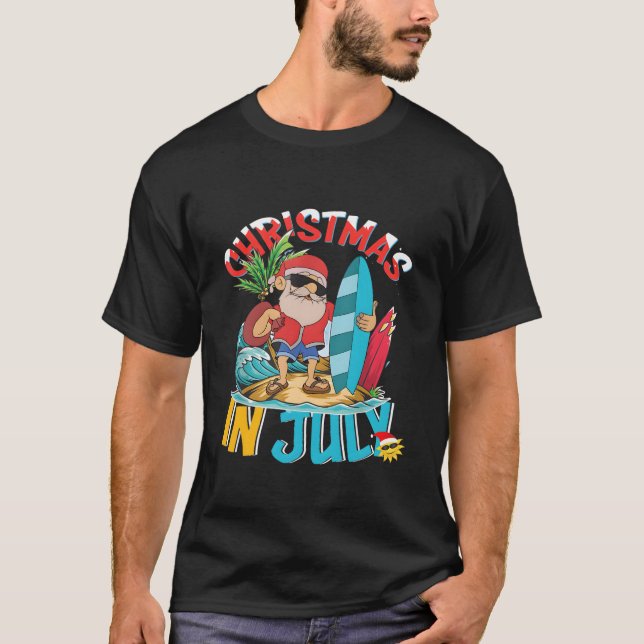 Camiseta Santa Claus Surfing Summer Hawaiai em julho (Frente)