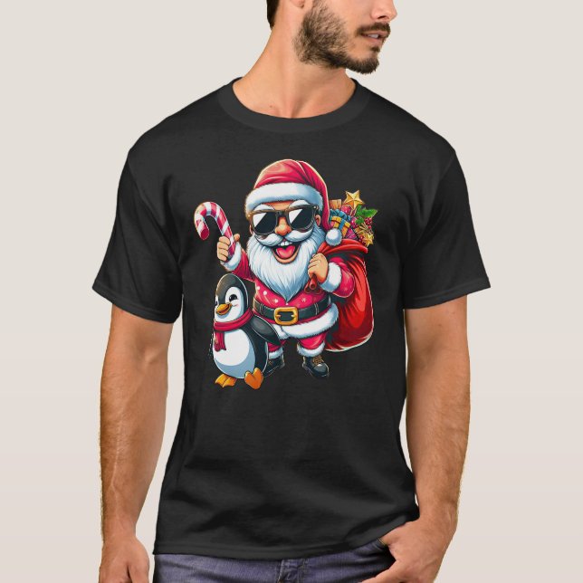 Camiseta Santa Claus with Penguin Funny Christmas Boys Girl (Frente)