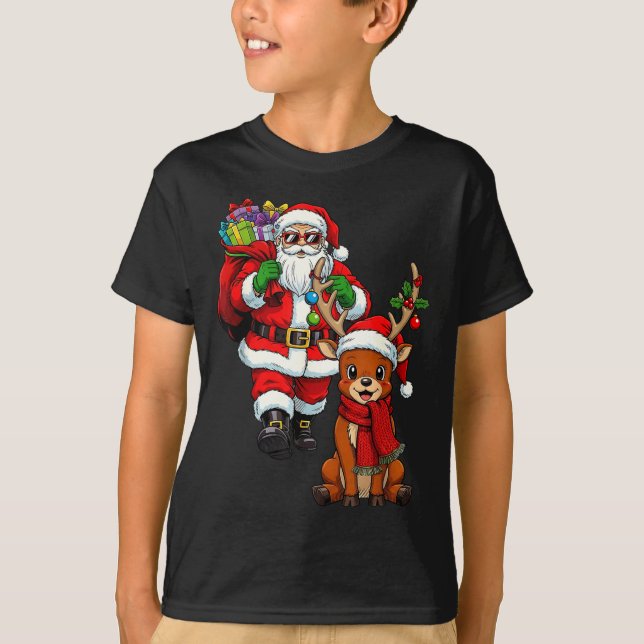 Camiseta Santa Claus With Reindeer And Cool Christmas  (Frente)