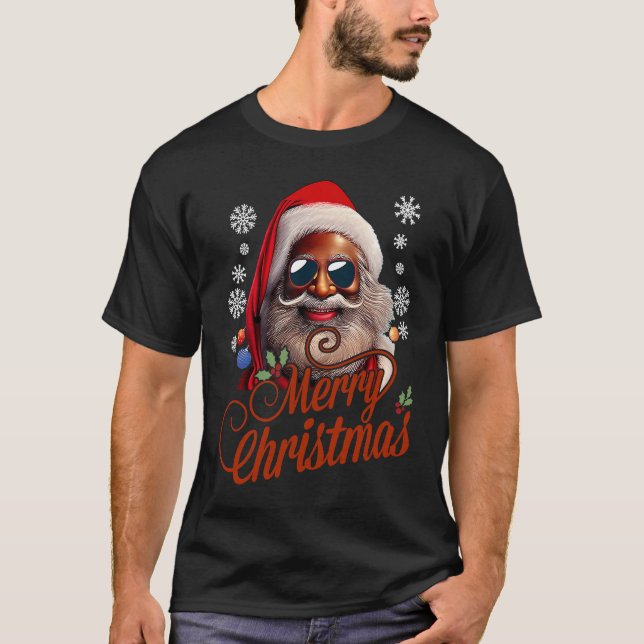 Camiseta Santa Claus Xmas Papai noel negro afro-americano (Frente)
