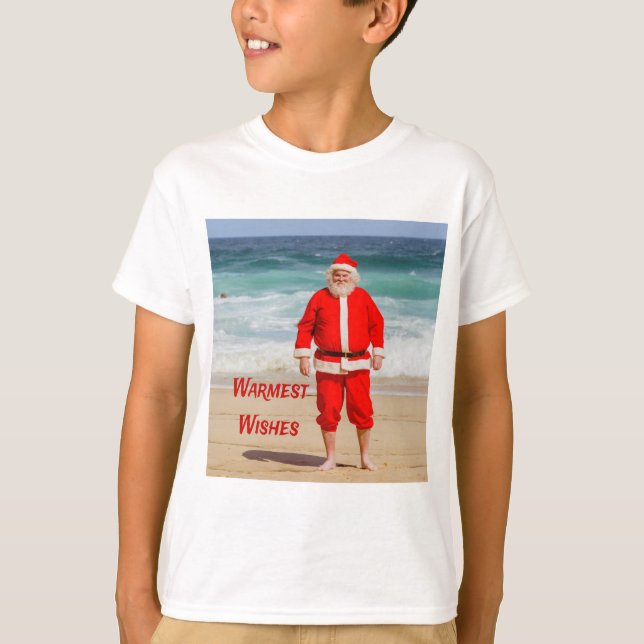 Camiseta Santa Cláusula sobre o Aquecimento da Praia Deseja (Frente)