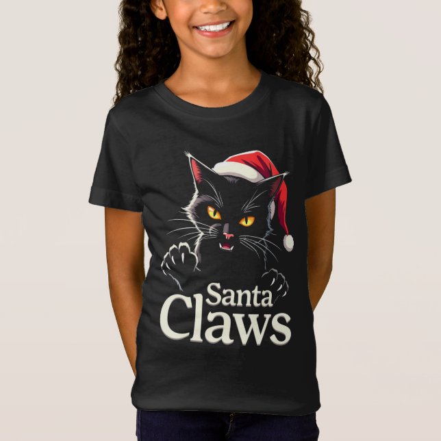 Camiseta Santa Claws – Funny Black Cat Christmas Design (Frente)