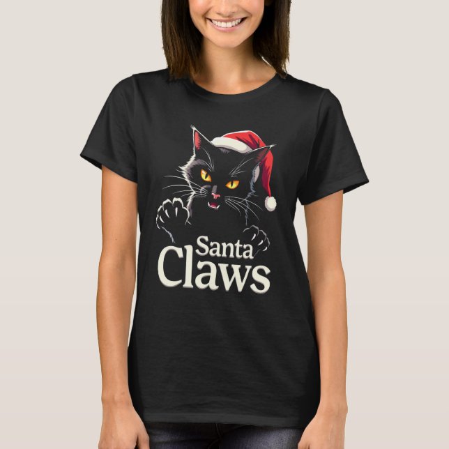 Camiseta Santa Claws – Funny Black Cat Christmas Design (Frente)