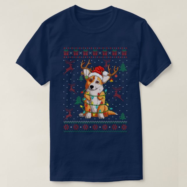 Camiseta Santa Corgi Christmas Tree Lights Xmas Merry Corgm (Frente do Design)