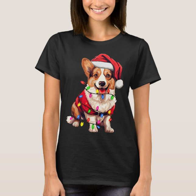Camiseta Santa Corgi Dog Christmas Lights Xmas Pajama Dog L (Frente)