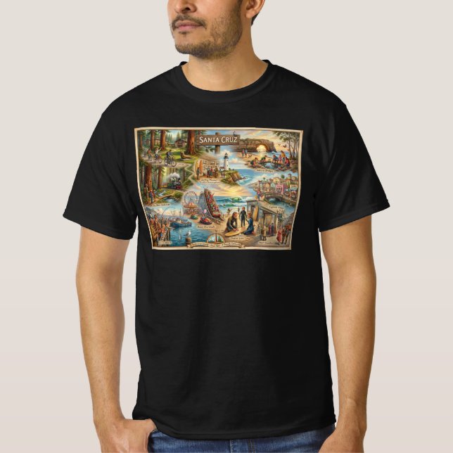 Camiseta Santa Cruz Vibe Map – Cultural Coastal Art Print (Frente)