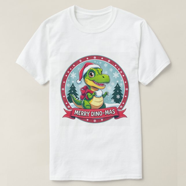 Camiseta Santa Dinosaur Christmas – Funny Merry Dino-Mas (Frente do Design)